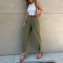 FD1541 Women's Fashionable Elegant Solid Color Loose-Fit High-Waisted Nine-Point Suit Pants New Arrival Spring Autumn 2024