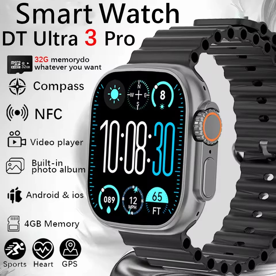 DT Ultra 3 Smartwatch Amoled Screen 4GB MP3 MP4 Player Bluetooth Network Sharing APP Store ChatGPT Smart AI Watch Man Sportwatch