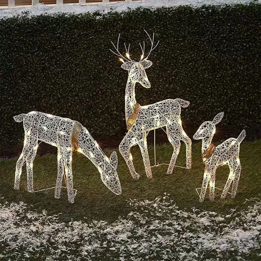 3/1 Piece Iron Elk Christmas Garden Decoration With LED Lights Flashing. Reindeer Christmas Home Outdoor Patio Decoration