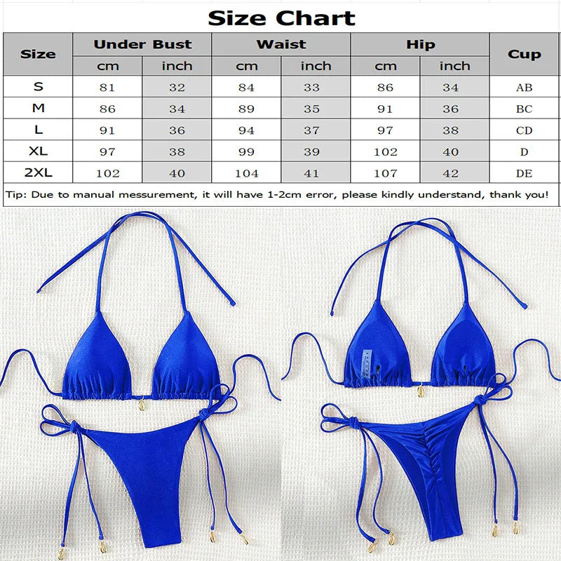2 Pcs/Set Bikini Set Sexy Bikinis 2025 Bathing Suit Solid Color Halter Neck Strap Thong Women Swimsuit Set for Beach Swimwear