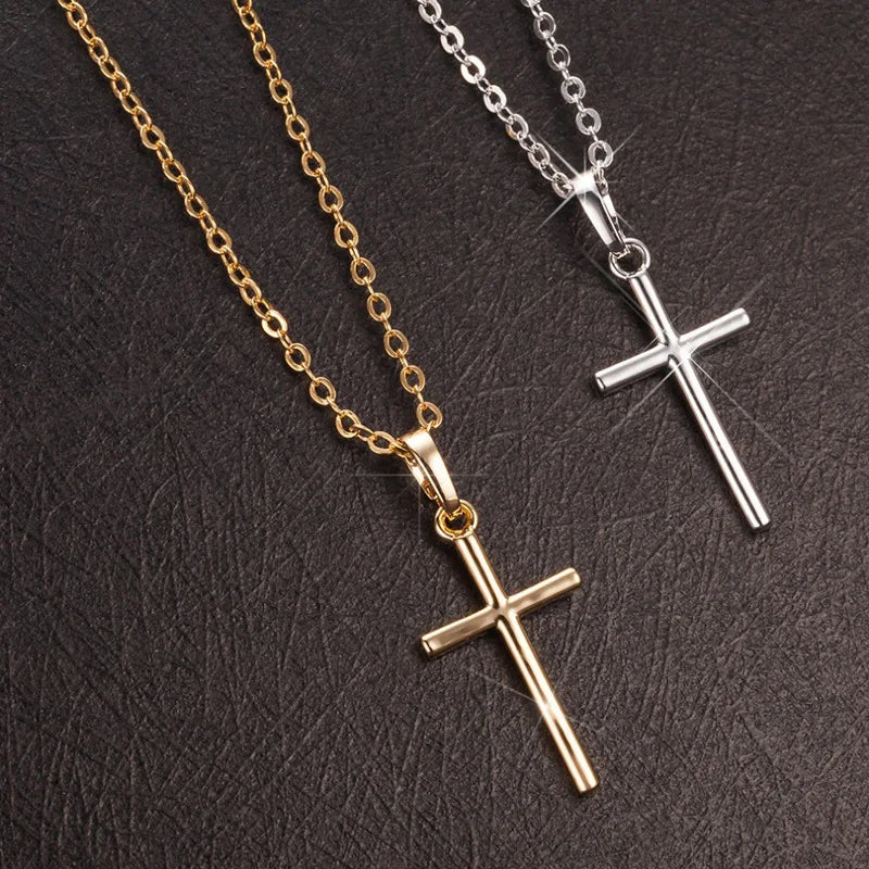 New Crystal Christian Jesus Cross Pendant Necklaces Women Fashion Gold Silver Color Clavicle Chain Necklace Collar Jewelry Gift