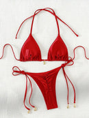 2 Pcs/Set Bikini Set Sexy Bikinis 2025 Bathing Suit Solid Color Halter Neck Strap Thong Women Swimsuit Set for Beach Swimwear