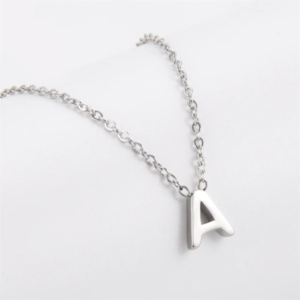 Initial A-Z Letter Necklaces for Women Elegant Chains Choker 26 Alphabet Pendant Necklace Stainless Steel Jewelry collier femme