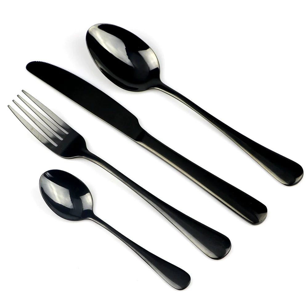 JANKNG Stainless Steel Dinnerware Set Rainbow Colorful Cutlery Dishwasher Safe Dinner Western Tableware Kitchen Accessories