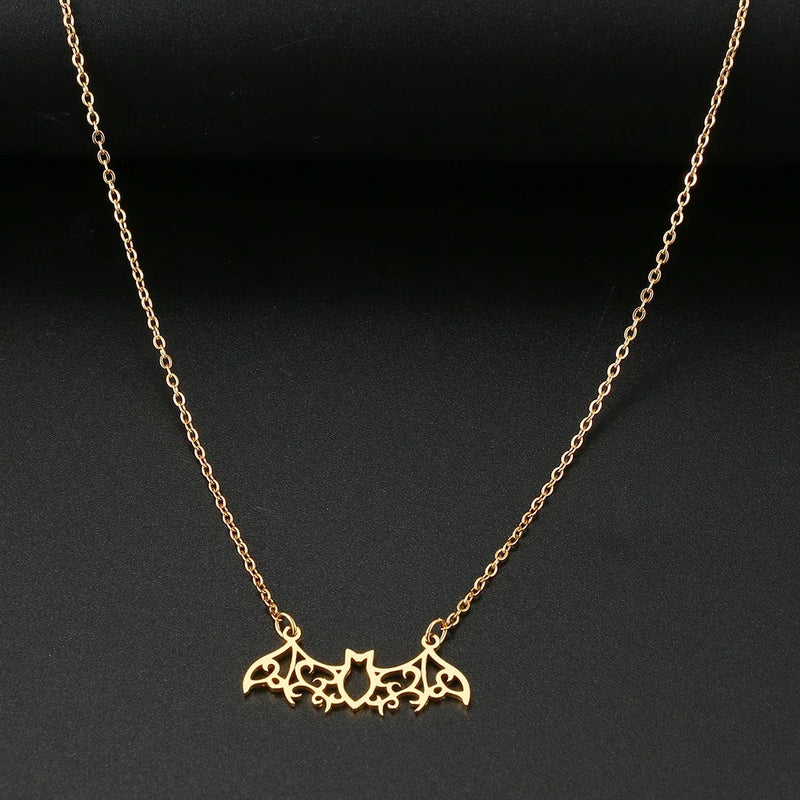 Stainless Steel Necklaces Hollow Bat Gothic Pendant Chain Collar Hip Hop Charm Fashion Necklace For Women Jewelry Party Men Gift