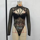 Sexy Inner Wearable European Style Lace Spliced Body Suit Detachable Chest Pad Fashionable Street Women's Shapewear