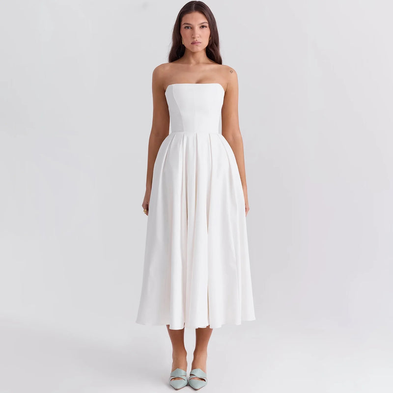 Suninheart Summer Vestidos De Fiesta 2024 New in Elegant Strapless Flare Dress White Sexy Corset Dress Night Party Dresses Women