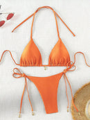 2 Pcs/Set Bikini Set Sexy Bikinis 2025 Bathing Suit Solid Color Halter Neck Strap Thong Women Swimsuit Set for Beach Swimwear