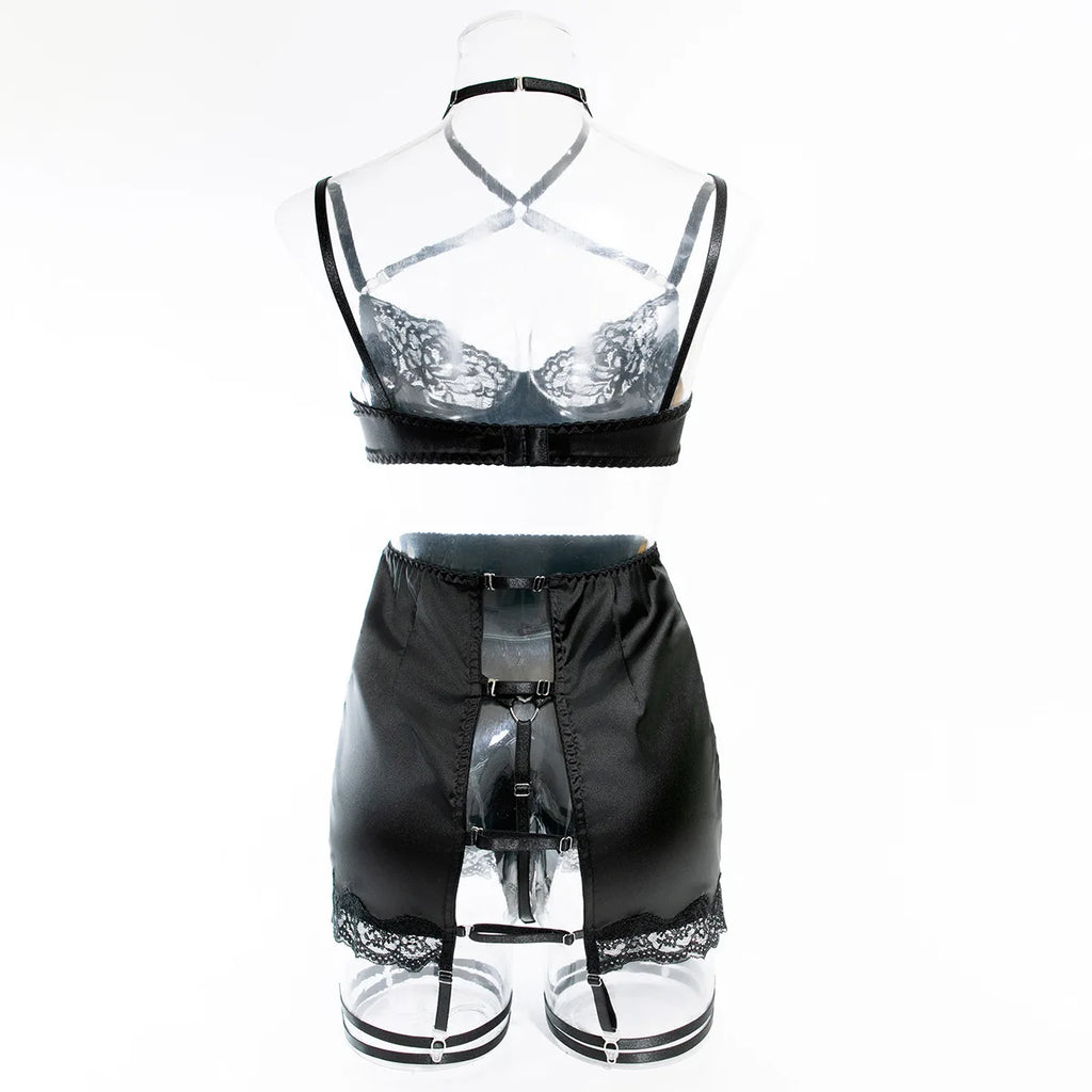Ellolace Lace Lingeries Sexy Hot Halter Bra Heart g-String Thongs Sissy Erotic Garter Ensemble Exotic Sets Romantic Underwear