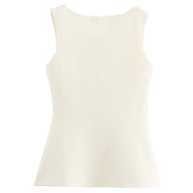 HXAO 2025 Women's Off White Knit Vest Cardigan Button Up Long Outerwears Sleeveless Vest Women Ladies Fashion Elegant Vest Women