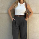 FD1541 Women's Fashionable Elegant Solid Color Loose-Fit High-Waisted Nine-Point Suit Pants New Arrival Spring Autumn 2024