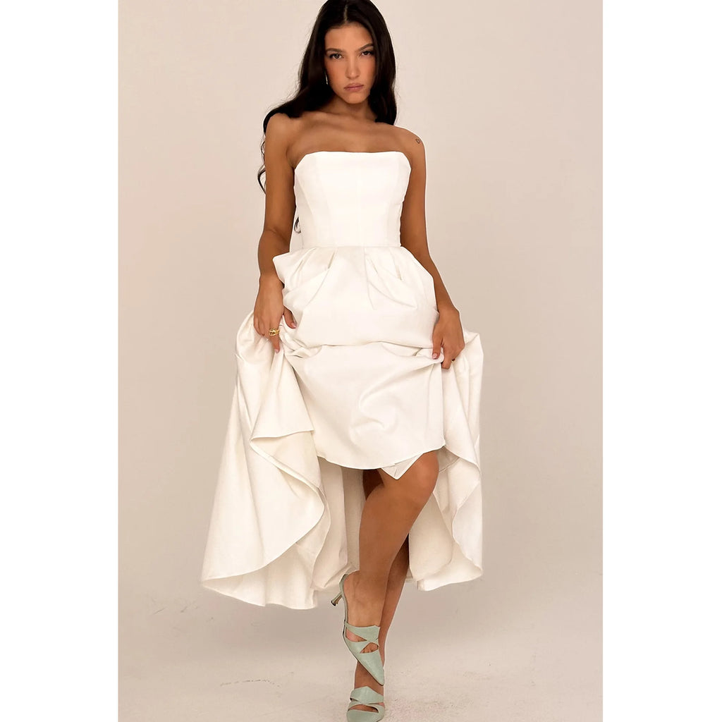 Suninheart Summer Vestidos De Fiesta 2024 New in Elegant Strapless Flare Dress White Sexy Corset Dress Night Party Dresses Women