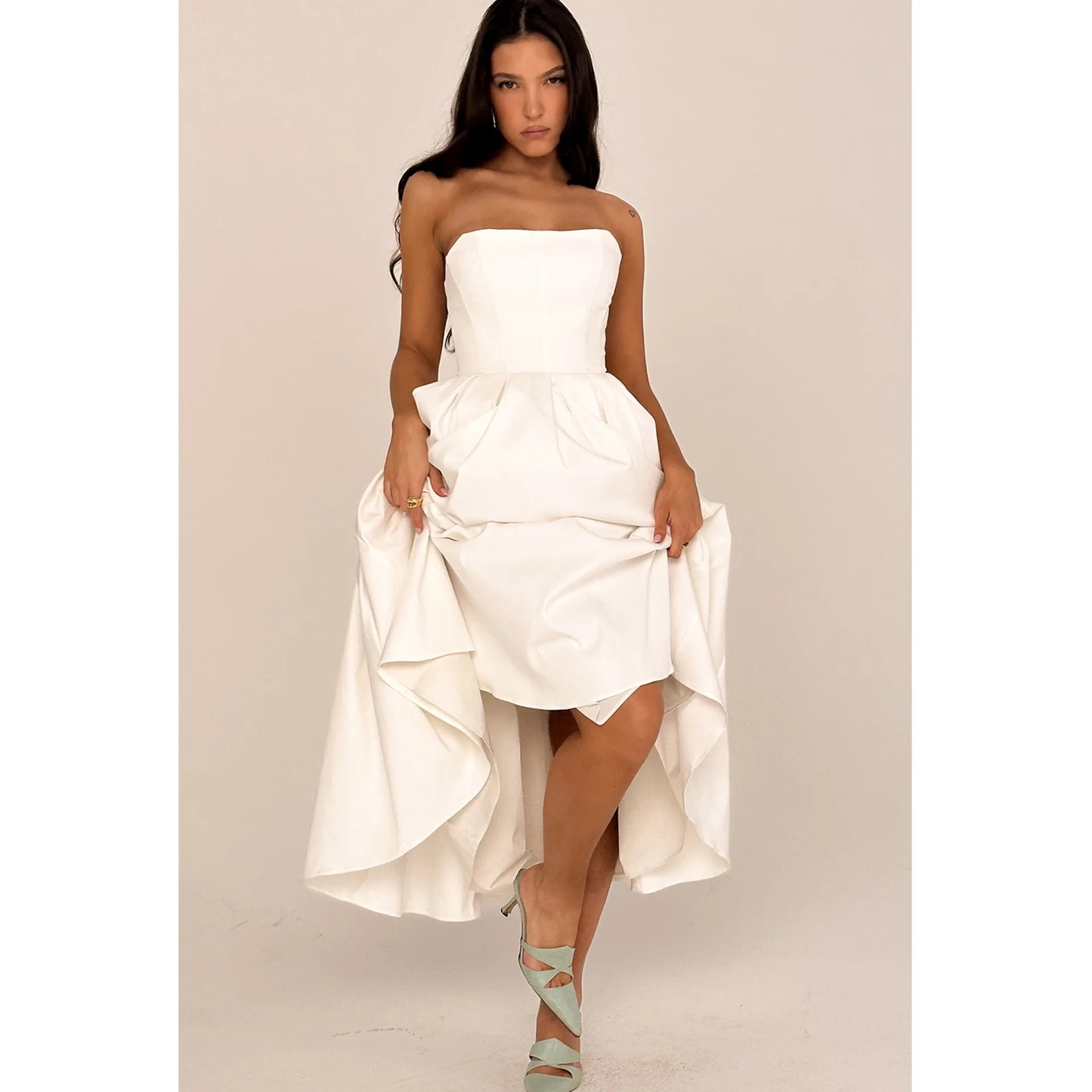 Suninheart Summer Vestidos De Fiesta 2024 New in Elegant Strapless Flare Dress White Sexy Corset Dress Night Party Dresses Women