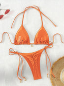 2 Pcs/Set Bikini Set Sexy Bikinis 2025 Bathing Suit Solid Color Halter Neck Strap Thong Women Swimsuit Set for Beach Swimwear