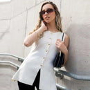 HXAO 2025 Women's Off White Knit Vest Cardigan Button Up Long Outerwears Sleeveless Vest Women Ladies Fashion Elegant Vest Women