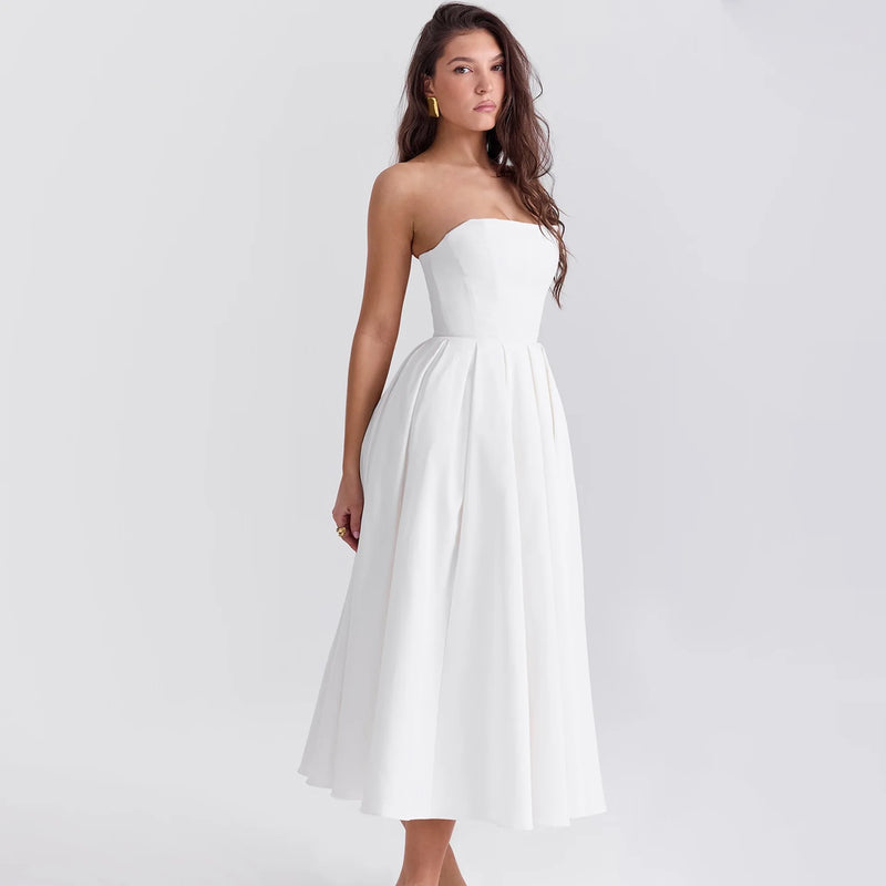 Suninheart Summer Vestidos De Fiesta 2024 New in Elegant Strapless Flare Dress White Sexy Corset Dress Night Party Dresses Women
