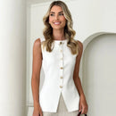 HXAO 2025 Women's Off White Knit Vest Cardigan Button Up Long Outerwears Sleeveless Vest Women Ladies Fashion Elegant Vest Women