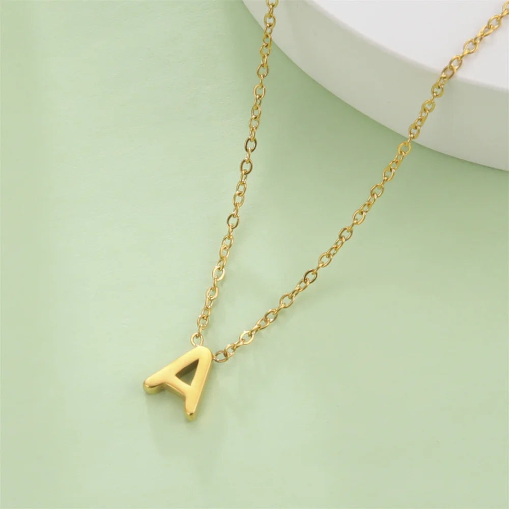 Initial A-Z Letter Necklaces for Women Elegant Chains Choker 26 Alphabet Pendant Necklace Stainless Steel Jewelry collier femme