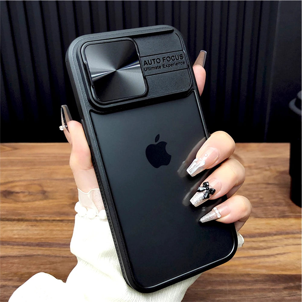 Luxury Slide Cap Camera Cover Case For iPhone 17 Air 16 15 14 13 12 Pro Max 16Pro Shockproof Transparent Clear Hard Full Cover