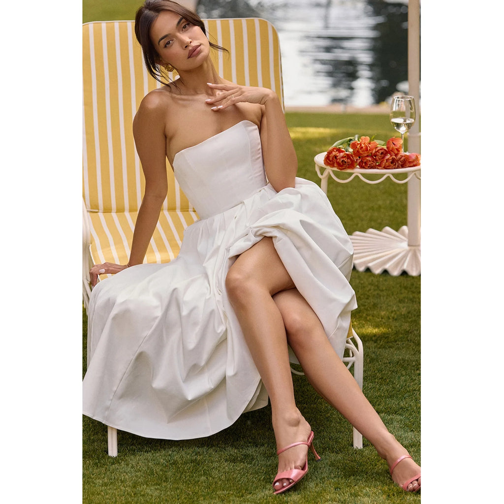 Suninheart Summer Vestidos De Fiesta 2024 New in Elegant Strapless Flare Dress White Sexy Corset Dress Night Party Dresses Women