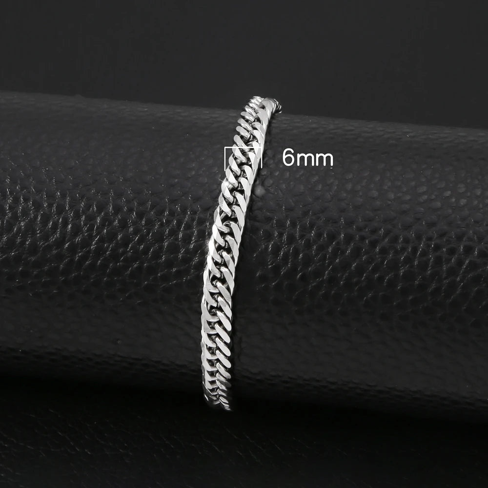 HONGTONG Chunky Miami Curb Chain Bracelet for Men Stainless Steel Cuban Link Chain Wristband Classic Punk Heavy Male Jewelry
