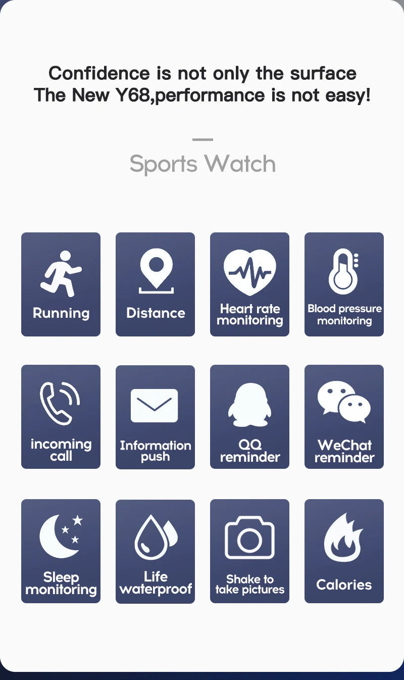 Multifunctional Smart Watch D20 Rechargeable Bluetooth Connected Phone Music Fitness Sports Bracelet Sleep Monitor Y68 Women Men