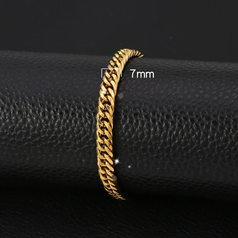 HONGTONG Chunky Miami Curb Chain Bracelet for Men Stainless Steel Cuban Link Chain Wristband Classic Punk Heavy Male Jewelry