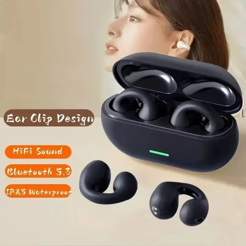 New Bluetooth wireless headphones 5.3 Ear clip-on ear music cancelling HD headphones called sports gaming headphones