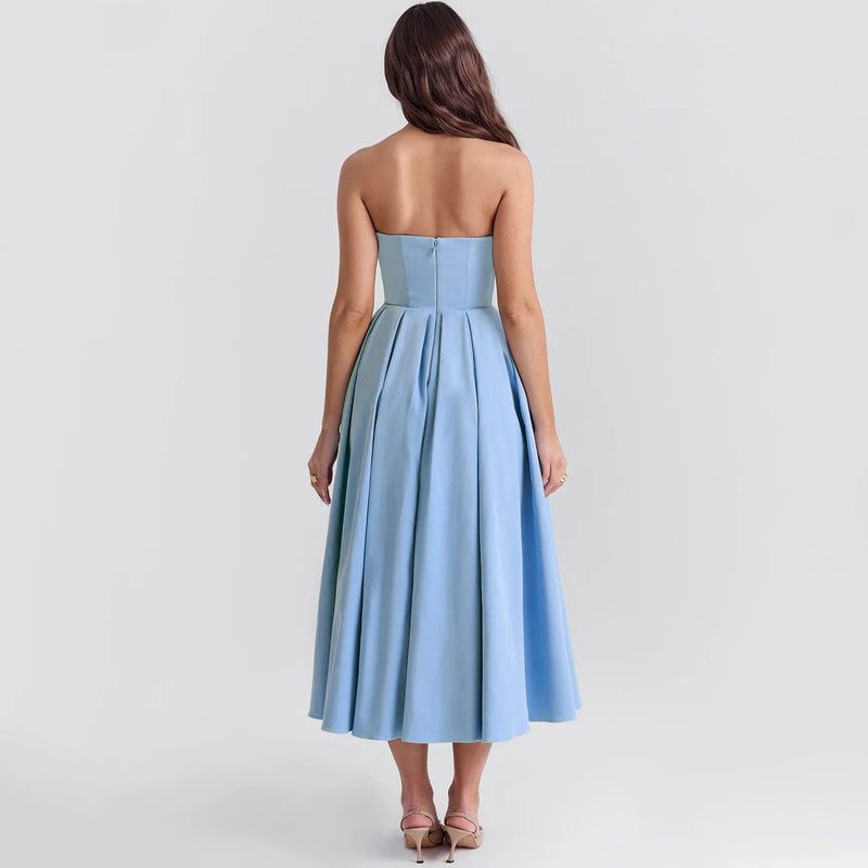 Suninheart Summer Vestidos De Fiesta 2024 New in Elegant Strapless Flare Dress White Sexy Corset Dress Night Party Dresses Women