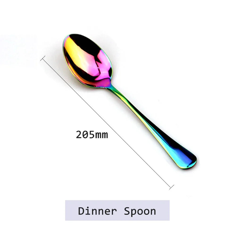 JANKNG Stainless Steel Dinnerware Set Rainbow Colorful Cutlery Dishwasher Safe Dinner Western Tableware Kitchen Accessories