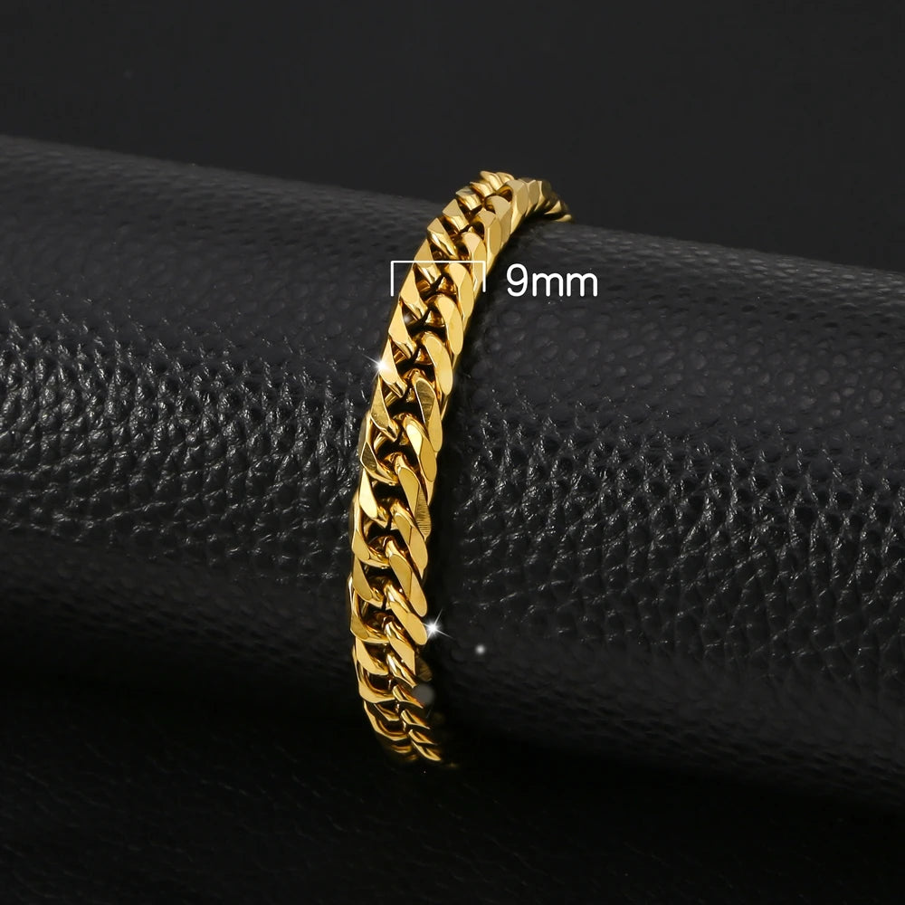 HONGTONG Chunky Miami Curb Chain Bracelet for Men Stainless Steel Cuban Link Chain Wristband Classic Punk Heavy Male Jewelry