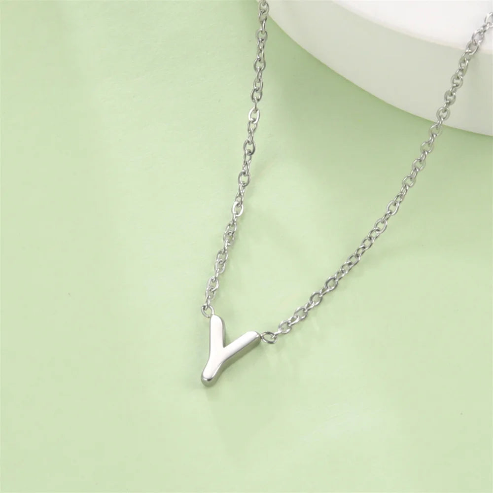 Initial A-Z Letter Necklaces for Women Elegant Chains Choker 26 Alphabet Pendant Necklace Stainless Steel Jewelry collier femme