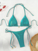 2 Pcs/Set Bikini Set Sexy Bikinis 2025 Bathing Suit Solid Color Halter Neck Strap Thong Women Swimsuit Set for Beach Swimwear