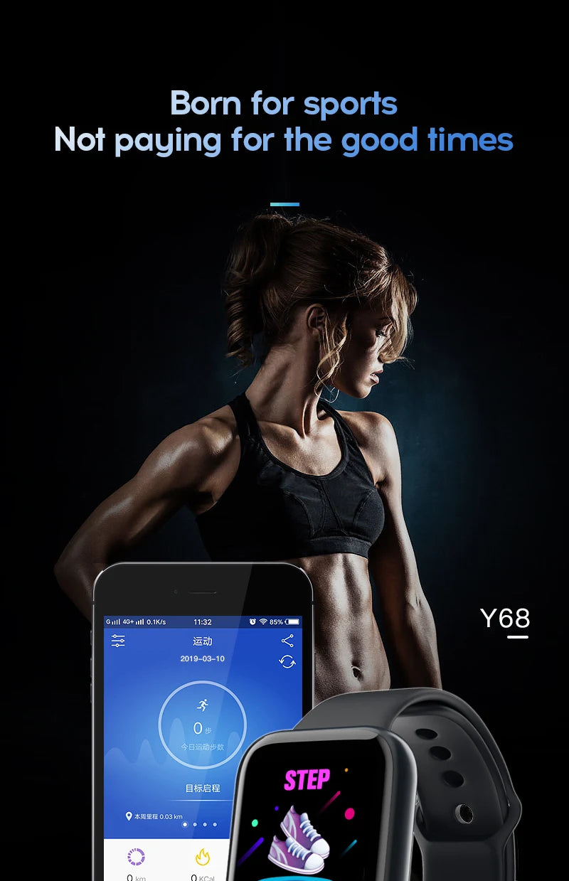 Multifunctional Smart Watch D20 Rechargeable Bluetooth Connected Phone Music Fitness Sports Bracelet Sleep Monitor Y68 Women Men