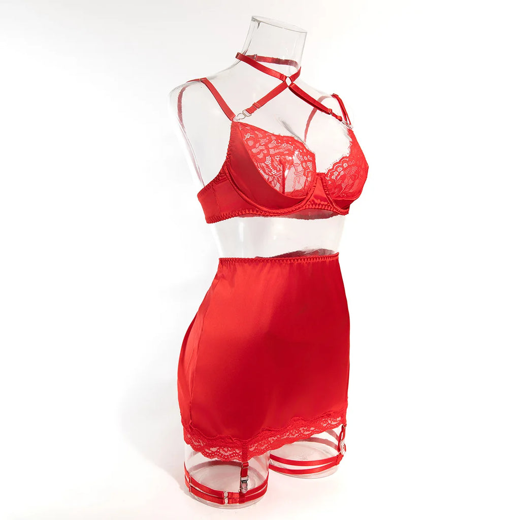 Ellolace Lace Lingeries Sexy Hot Halter Bra Heart g-String Thongs Sissy Erotic Garter Ensemble Exotic Sets Romantic Underwear