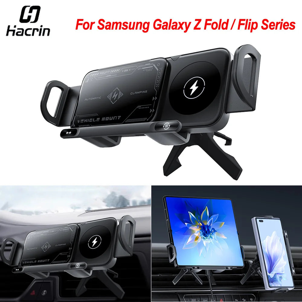 Wireless Charger For Samsung Dual Coil Fold Screen Car Wireless Charger For Samsung Galaxy Z Fold Flip 6 5 4 3 Charging Station