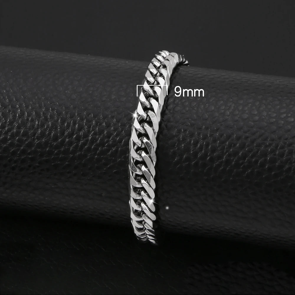 HONGTONG Chunky Miami Curb Chain Bracelet for Men Stainless Steel Cuban Link Chain Wristband Classic Punk Heavy Male Jewelry
