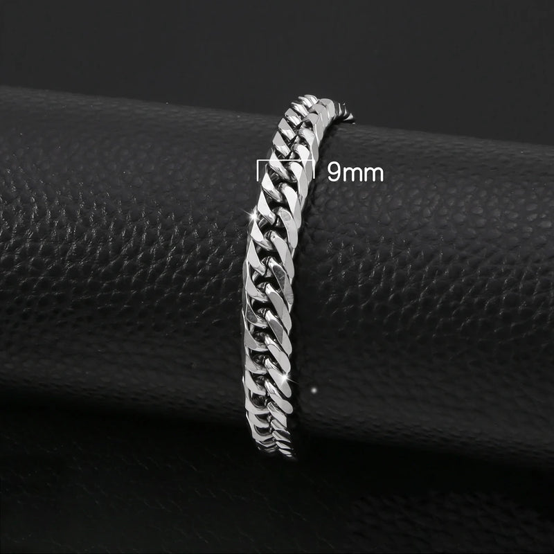 HONGTONG Chunky Miami Curb Chain Bracelet for Men Stainless Steel Cuban Link Chain Wristband Classic Punk Heavy Male Jewelry