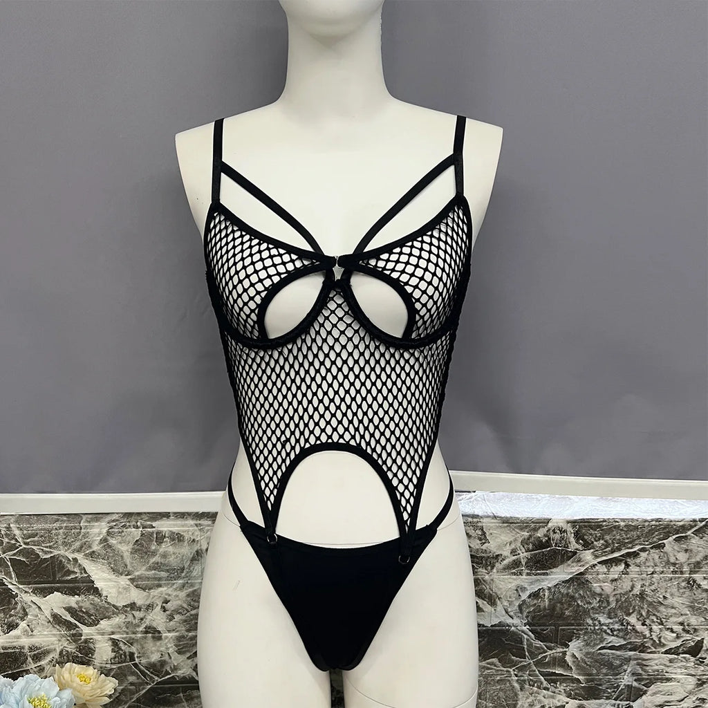 Ellolace Fishnet Erotic Lingerie Ultra Sexy Crotchless Daring Erotic Costume Mesh Transparent Bra Onlyfans Outfits Uncensored