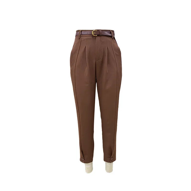 FD1541 Women's Fashionable Elegant Solid Color Loose-Fit High-Waisted Nine-Point Suit Pants New Arrival Spring Autumn 2024