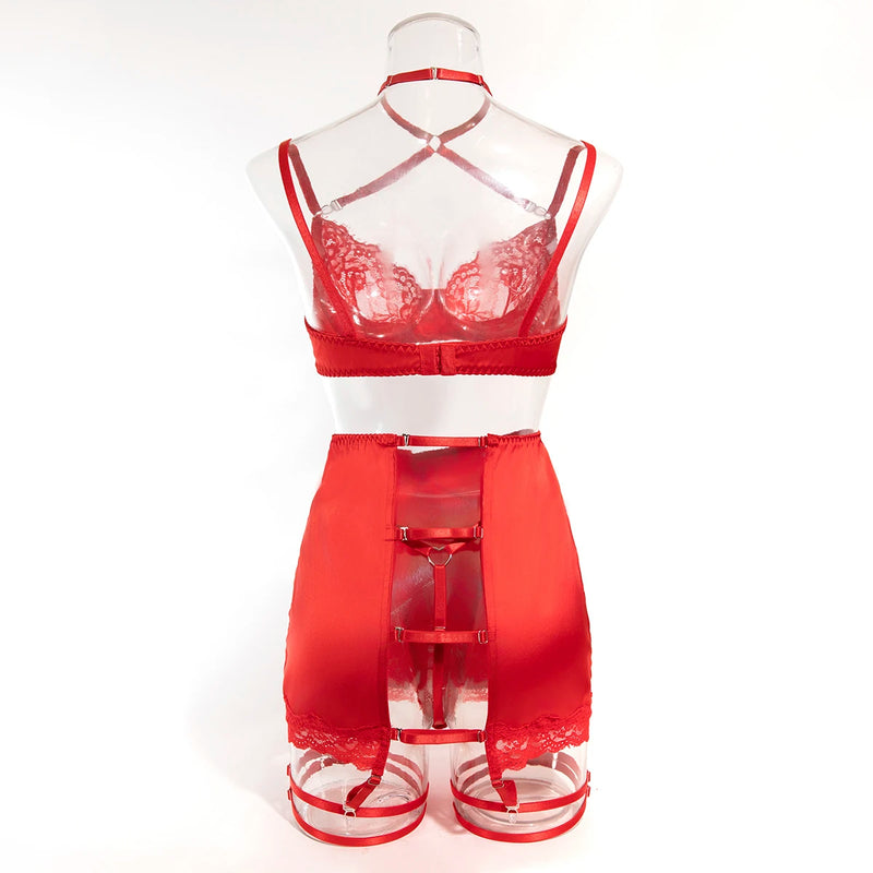 Ellolace Lace Lingeries Sexy Hot Halter Bra Heart g-String Thongs Sissy Erotic Garter Ensemble Exotic Sets Romantic Underwear