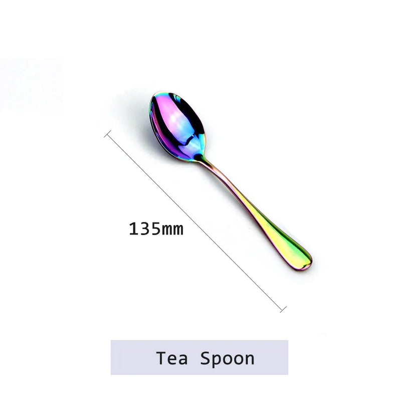 JANKNG Stainless Steel Dinnerware Set Rainbow Colorful Cutlery Dishwasher Safe Dinner Western Tableware Kitchen Accessories