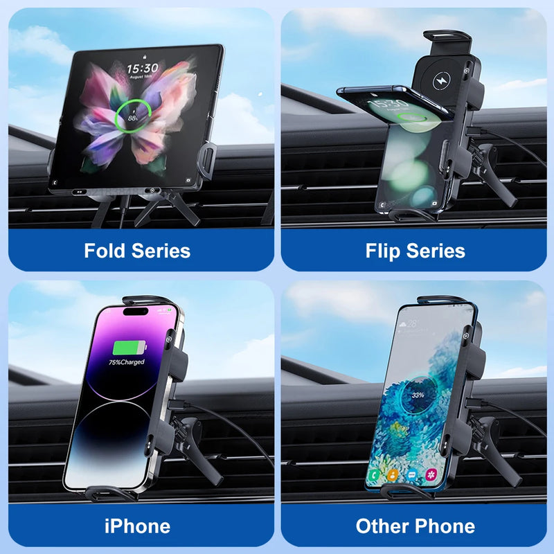Wireless Charger For Samsung Dual Coil Fold Screen Car Wireless Charger For Samsung Galaxy Z Fold Flip 6 5 4 3 Charging Station