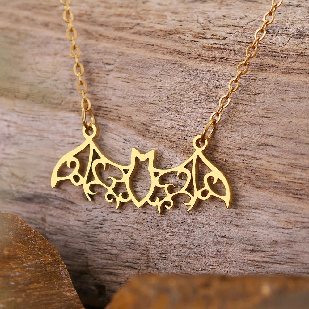 Stainless Steel Necklaces Hollow Bat Gothic Pendant Chain Collar Hip Hop Charm Fashion Necklace For Women Jewelry Party Men Gift